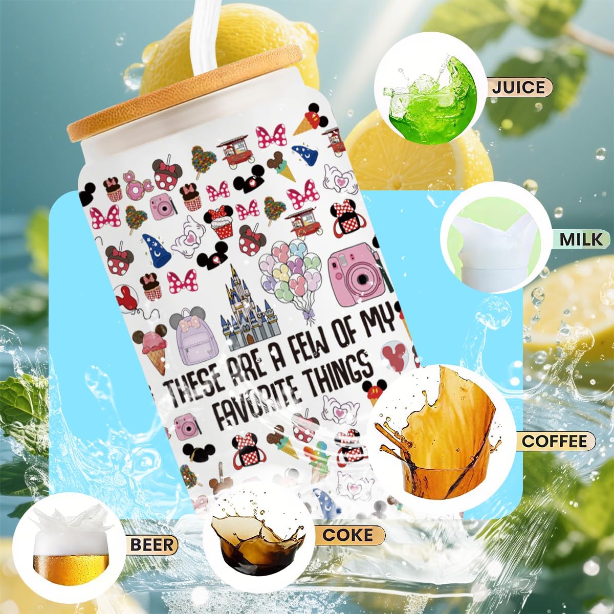 Fairytale Fans Iced Coffee Cup, Vacation Trip Gift, 16 oz Coffee Glass Cup with Lid Straw, Fairy Tales Gifts, Cartoon Character Lover Gift - Image 4