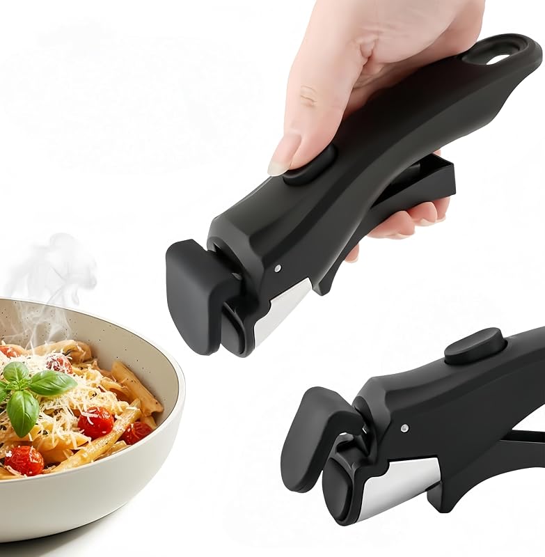 Poignée Amovible Universelle pour Casseroles et Poêles, Manche Détachable Ergonomique & Anti-Brûlure Supporte 10kg, Résistant à la Chaleur (250°C) Poignée Antidérapante pour Cuisine & Camping (Noir)