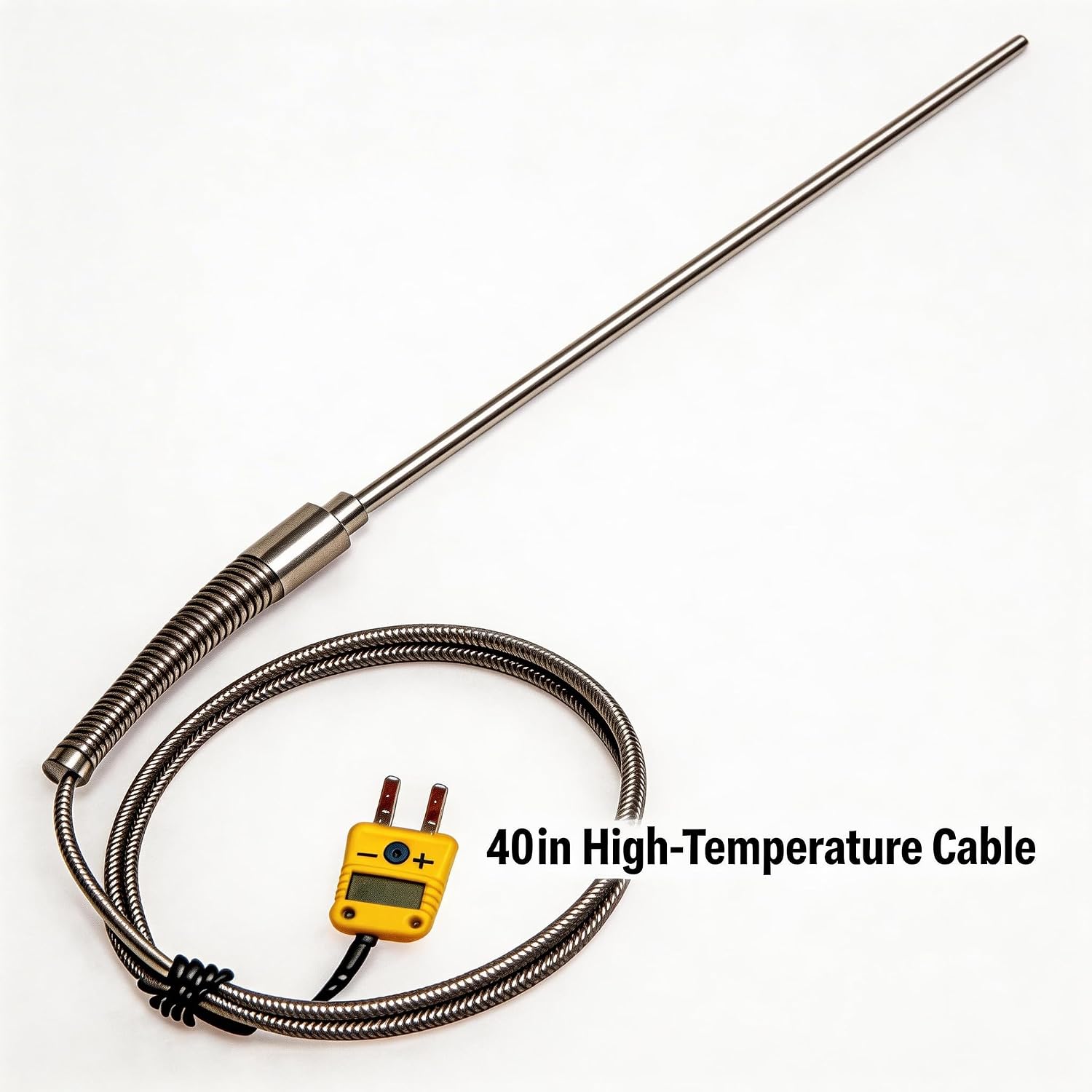 TL1915SL K Type Thermocouple Probe 6in Length, 0.06in Thin Tip | -50°F to 1100°F Range with 40in Cable | for Kiln Oven Furnace Smoker