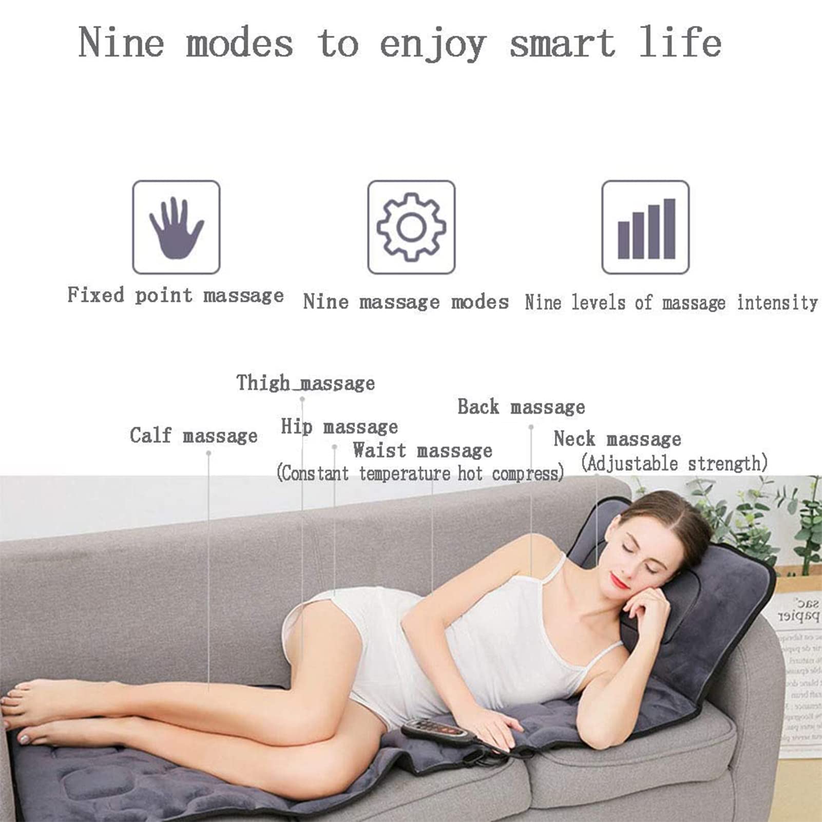 Esterilla de masaje de cuerpo completo con calor, 20 cabezales de masaje para amasar el cuello, cojín de silla con calefacción para masaje de cuerpo completo, cojín para aliviar el dolor de espal