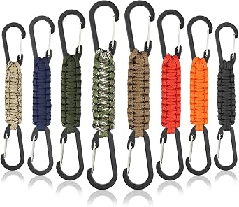 Heavy Duty Paracord Keychain with 8 Color Carabiner Clip, Quick Release Key Clip, Tactical Polyester 7-Strand Paracord with Double Hooks for Stroller Holder, Bottle, Backpack, Tools 8PCS