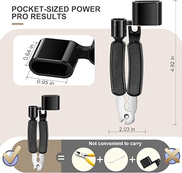 3-in-1 Guitar String Winder & Cutter for Acoustic Electric Guitar | Built-in Bridge Pin Puller, Stainless Steel Blades, Non-Slip Grip, Bass Ukulele Banjos, 60s Fast Restring for Acoustic Guitar