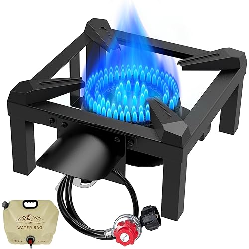 BESTFIRE Propane Burner,100,000 BTUs High Pressure Single Propane Stove with 4.1ft Adjustable Hose with Regulator,Gas Stove for Outdoor Cooking, Turkey Fry, Seafood Boil