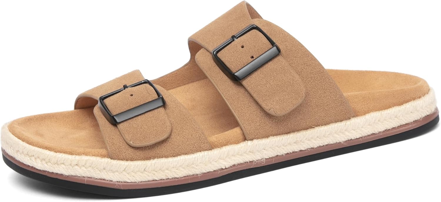 NEWBELLA Men's Casual Sandals with Arch Support - Adjustable Buckle Strap Slippers, Comfortable Outdoor & Indoor Slides for Walking & Relaxation