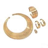 African Jewelry Sets for Women - Gold Bib Choker Collars Cuff Bracelet Geometric Earrings Necklace Set Punk Stylish Jewelry for Women