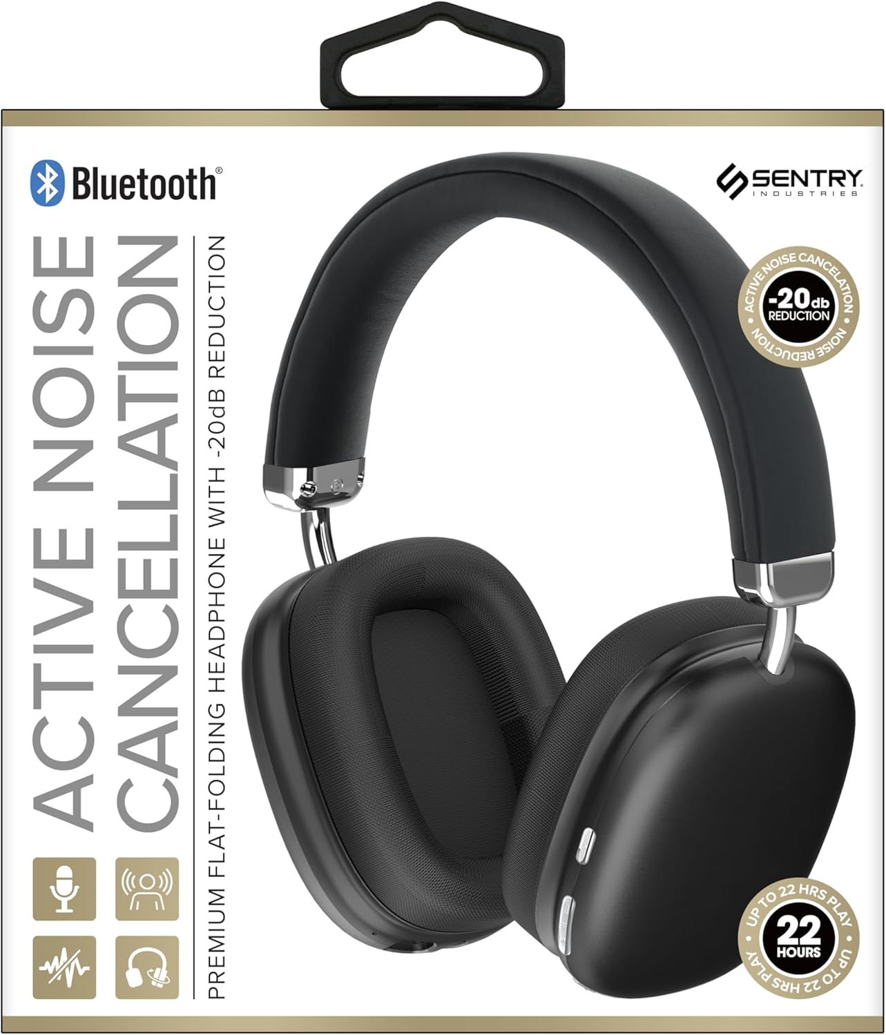 SENTRY BT Pro Sq Headset with Active Noise Canceling, black color, showing the over-ear design and controls.
