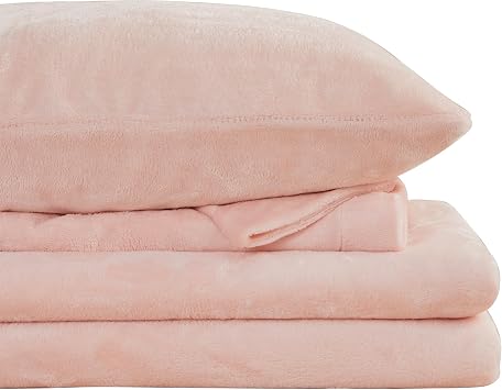 Viviland Plush Micro Fleece Queen Bed Sheet Set - Soft Fuzzy Polar Fleece Velour Velvet Sheets - Extra Warm Winter Fleece Bed Sheets with Deep Pocket - Pink - Queen | 200GSM, Cozy Flannel-like Fitted Sheets, 15" Deep Pocket, Velvet/Velour Feeling, Fuzzy Warm Winter Sheets & Pillowcase Set