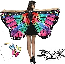 Butterfly Wings Shawl for Women Girls Butterfly Wings Cape with Black Lace Eye Mask and Butterfly Headband for Adults Butterfly Costumes Fairy Cape Accessories