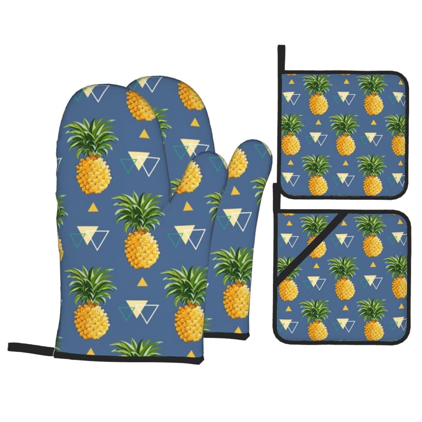 Lot de 4 maniques motif ananas doré isolants thermiques cuisine