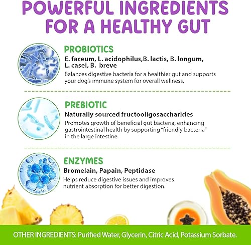 Miniatura 2 de Probióticos para perros, probióticos líquidos para perros, enzimas prebióticas y digestivas, suplemento de probióticos para perros que ayudan a la