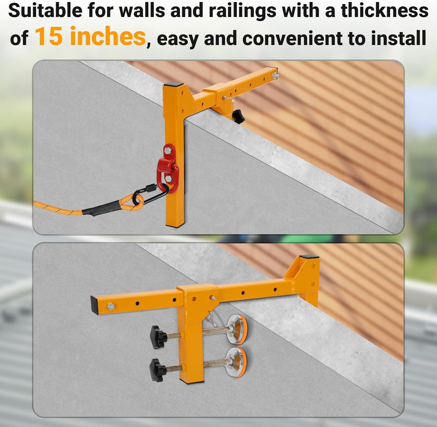 Adjustable Non-Penetrating Anchor, Reusable Temporary Fall Parapet Roofing Anchor, Roof Anchors, Non Penetrating Wall Anchors Suitable For Walls up to 15 Inches Thick, Easy to Install And Portable