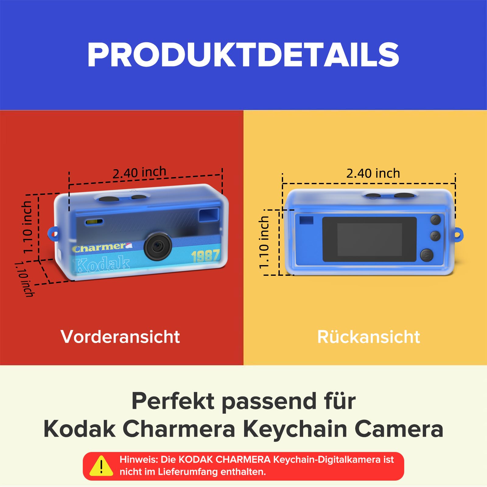 Custodia protettiva in silicone per Kodak CHARMERA Keychain fotocamera digitale, con cordoncino, aperture precise, antigraffio e antiurto, in silicone morbido, accessorio per fotocamera perfettamente
