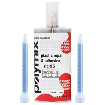 Polymix Rigid 5 Minute Working Time Automotive Multipurpose Plastic Repair and Adhesive 200ml Cartridge & Two Application Mixing Nozzles