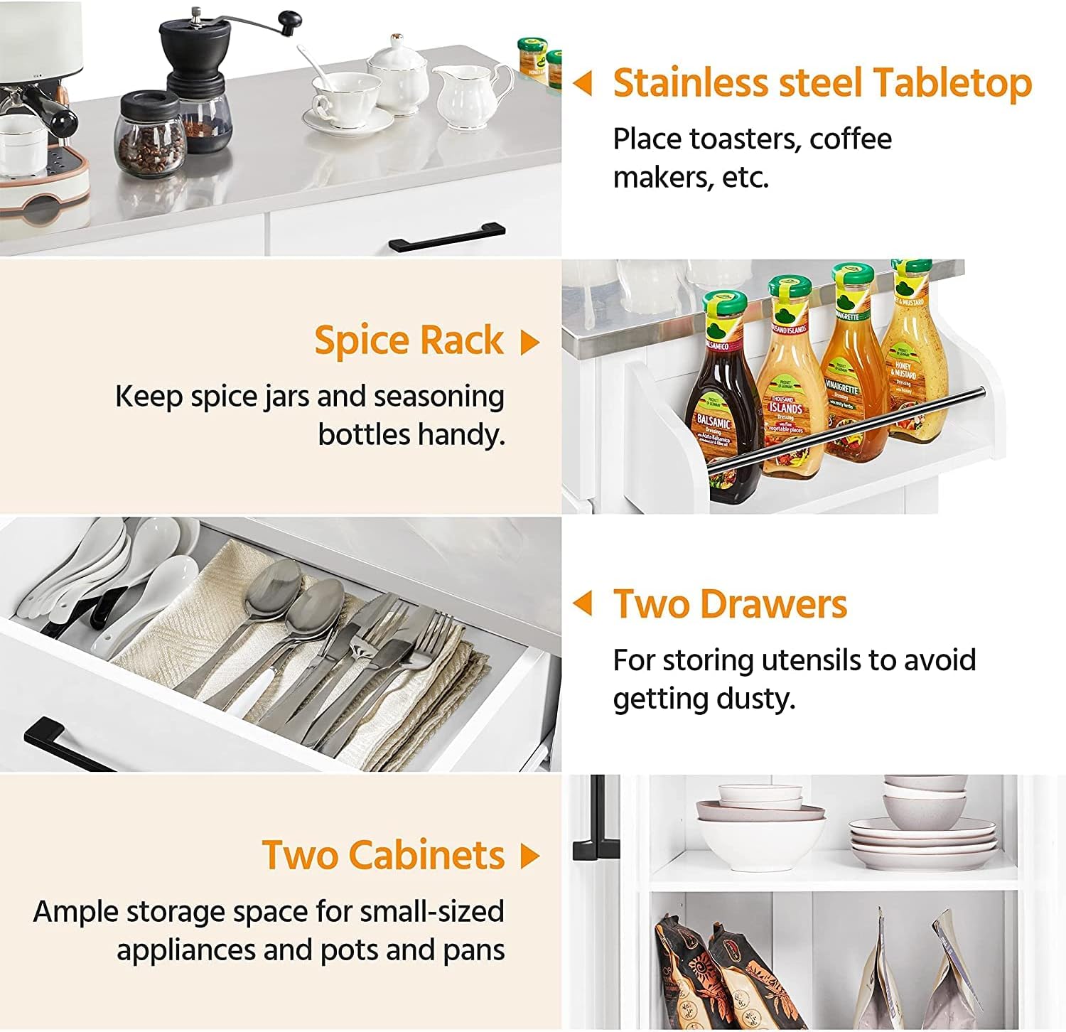 Kitchen Island on Wheels, Portable Cart with Stainless Steel Countertop and 2 Drawers Double Storage Cabinet for Outdoor Patio Bar Coffee, White : Patio, Lawn & Garden