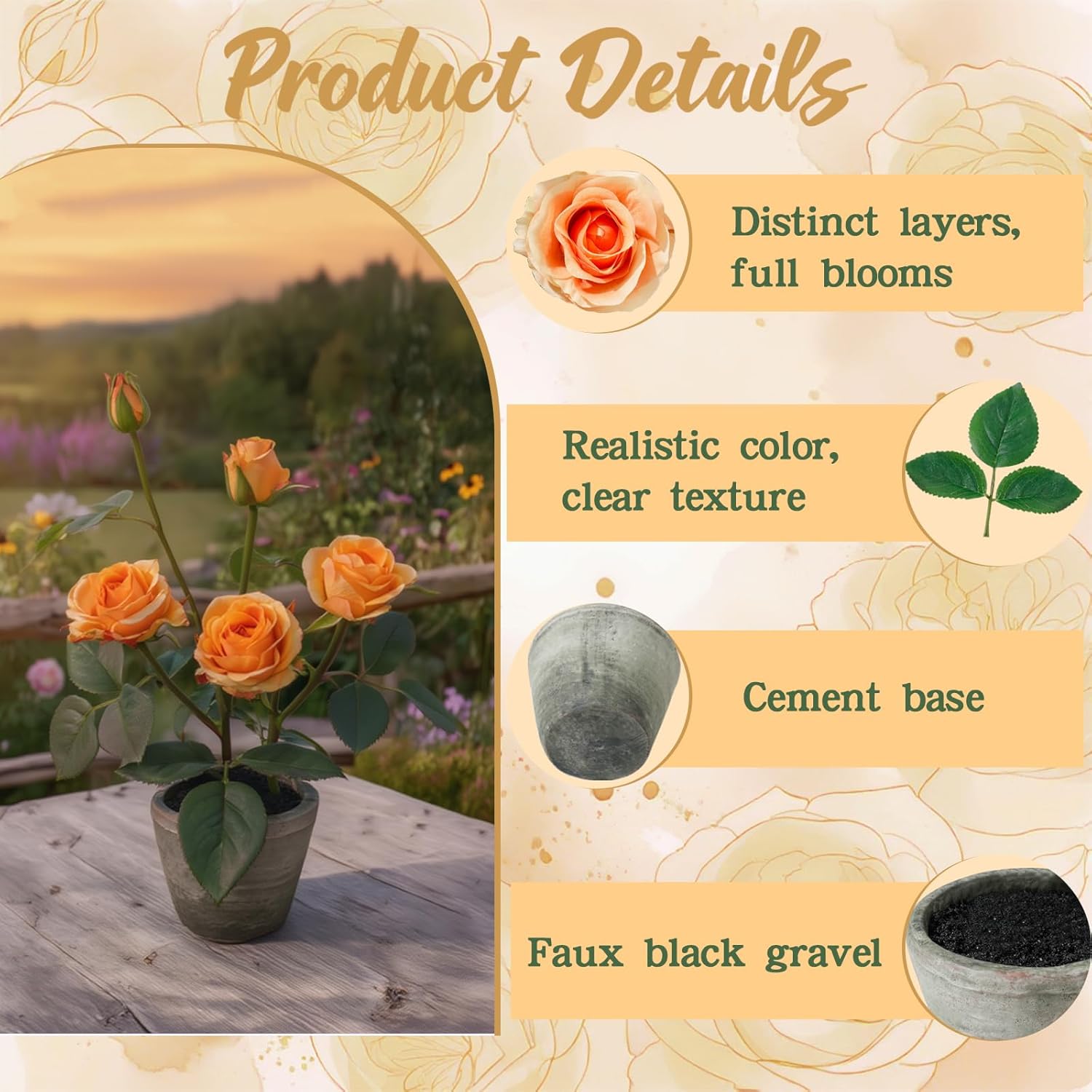 Rose in Pot Decor Potted Artificial Flowers Mini Plants Faux Flowers Indoor Small Decor Fake Roses for Home, Bathroom, Kitchen, Offices, Wedding Party Centerpieces (Rose Yellow)