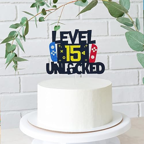 Miniatura 3 de Decoración para pastel de videojuegos desbloqueada de nivel 15  Nivel 15 desbloqueado impresionante 2007 decoración de pastel de cumpleaños para