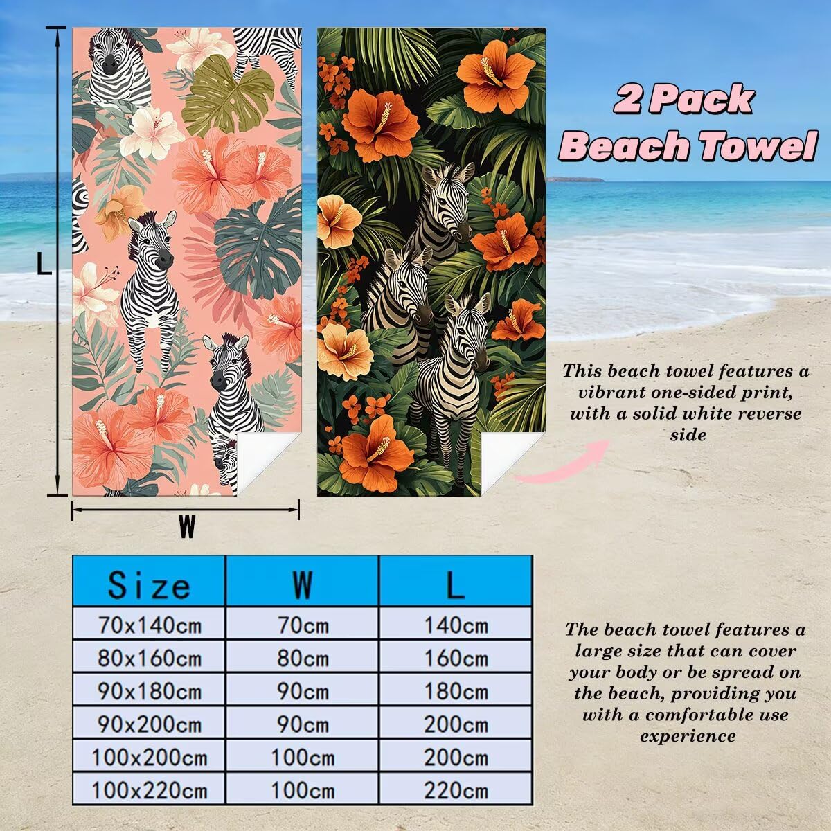 Toalla Playa 80x160 cm, Toalla Gimnasio Microfibra Secado Rapido, Juego de 2 Antiarena Toallas de Playa, Ligera Compacta Toallas Microfibra Grande para Viaje, Regalo Hombre Regalo Mujer (Cebra) -4855
