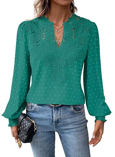 Falechay Long Sleeve Shirts for Women Boho Flowy Lace Floral