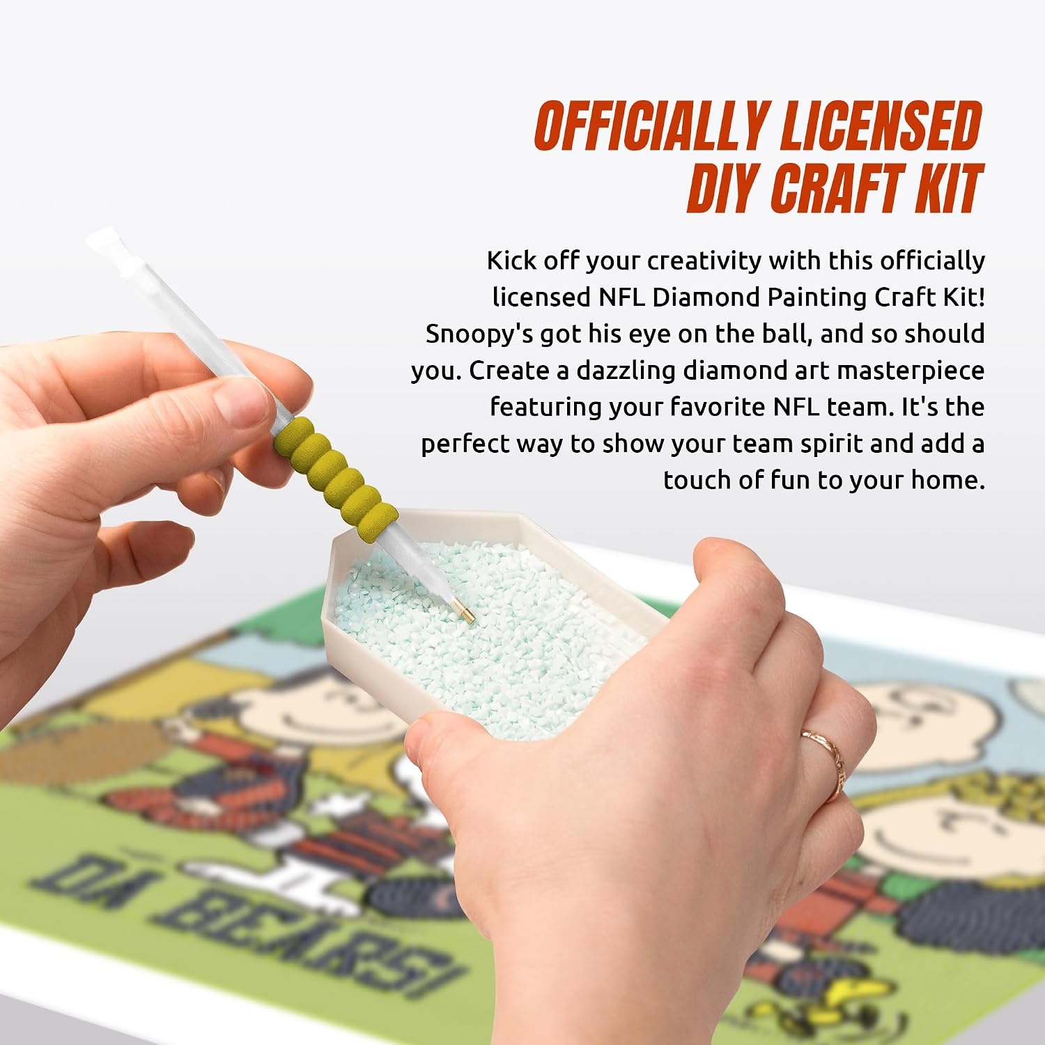 Sporticulture Snoopy Chicago Bears NFL Diamond Painting Craft Kit – Officially Licensed DIY Fan Art, Includes Pre-Sorted Gems, Stylus, Tray, and Instructions – Perfect for Framing and Display