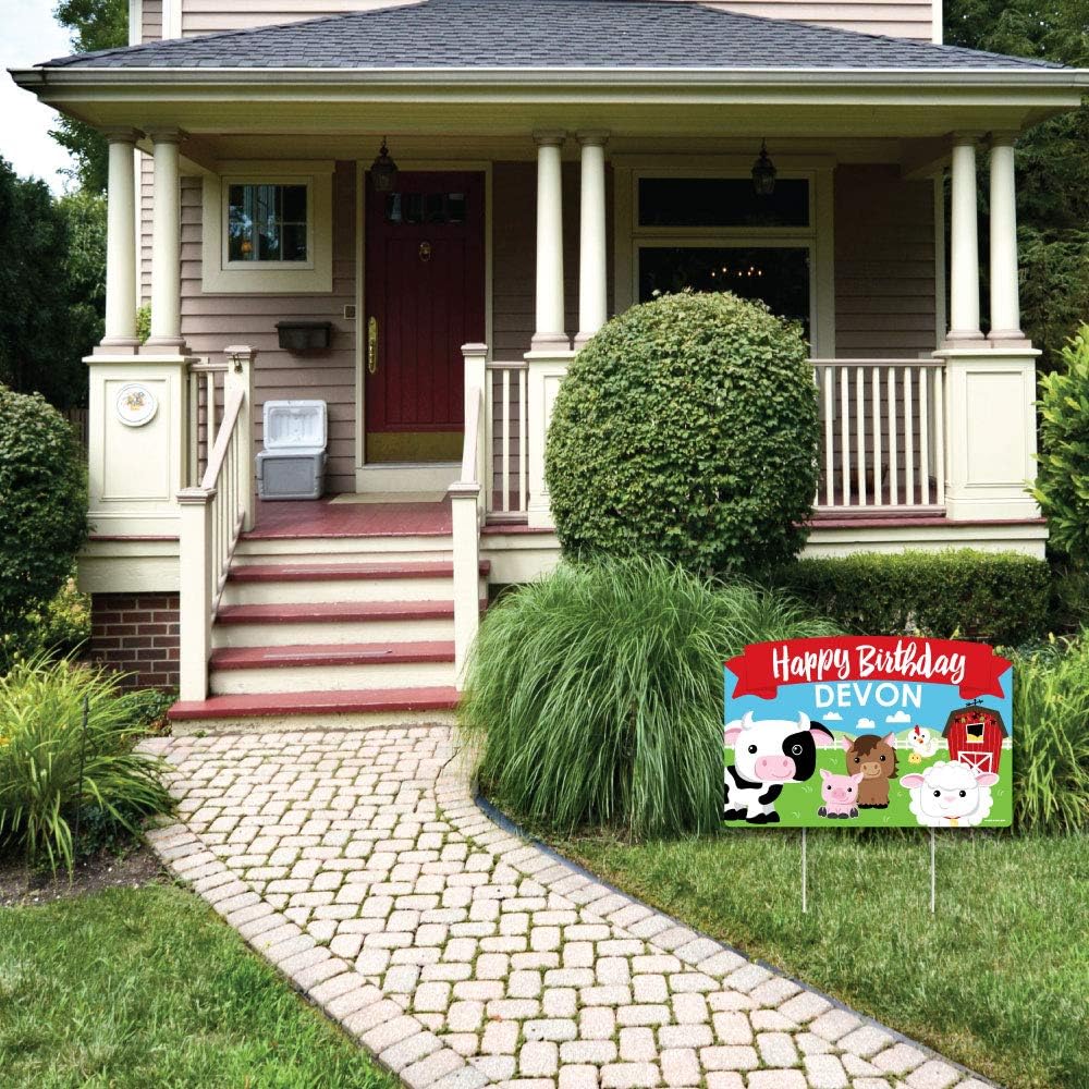 Big Dot of Happiness Personalized Farm Animals - Barnyard Birthday Party Yard Sign Lawn Decorations - Happy Birthday Custom Name Party Yardy Sign