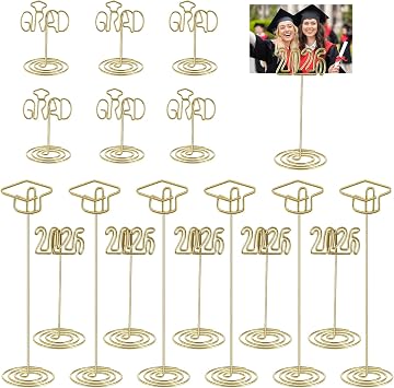18Pcs 2026 Graduation Gold Photo Holders for Table Centerpieces, Grad Cap Picture Display Table Number Holders Card Stands for Class of 2026 Congrats Grad Anniversary Party Decor Supplies, 3 Sizes