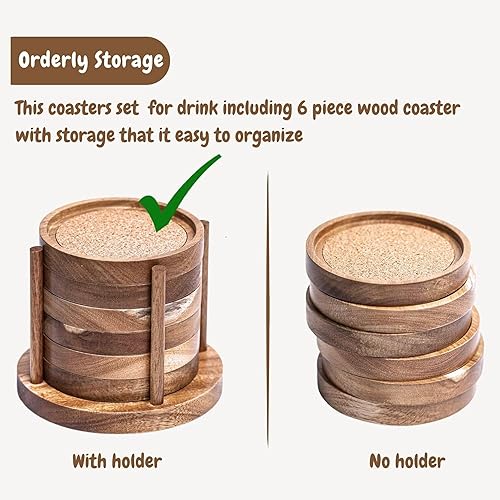 Miniatura 4 de Posavasos de madera para bebidas con soporte de madera, posavasos de madera con corcho para protección de mesa, posavasos para mesa de café,