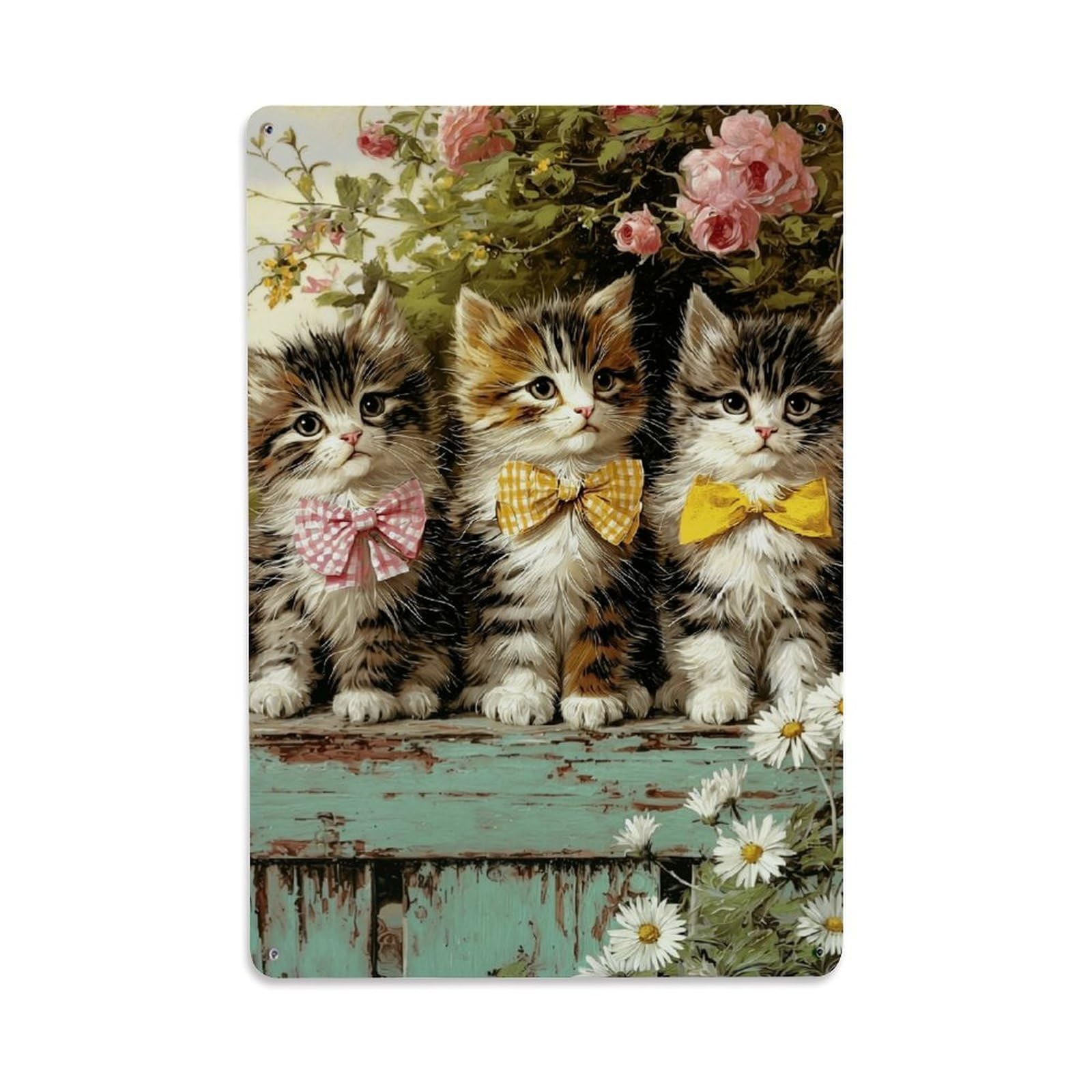 Nestemfo Vintage Three Kittens Wearing Bow Ties Tin Sign Metal Sign, Living Room,Bar, Home, Bedroom Wall Decor,Retro Metal Poster 8X12 Inches