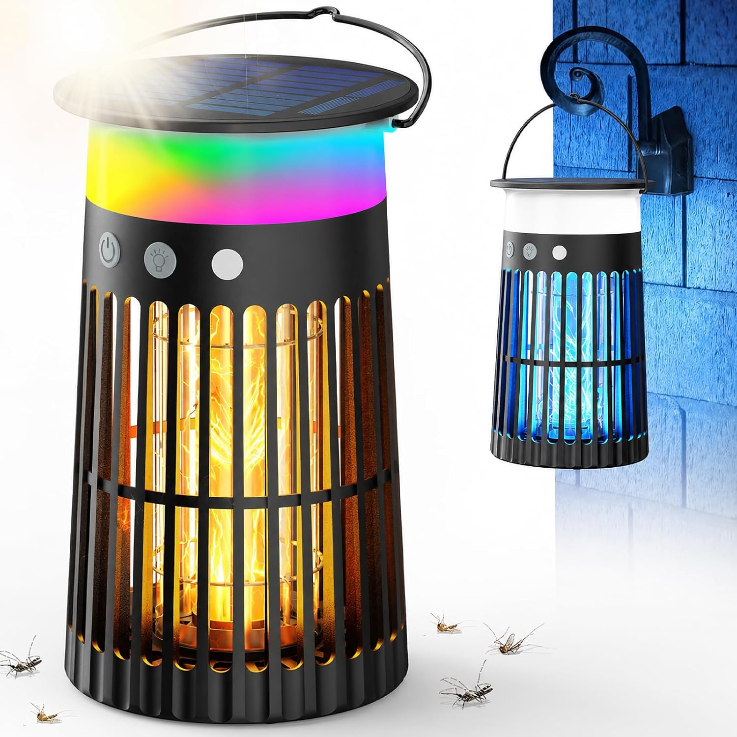 Solar Bug Zapper Outdoor, 4-in-1 Mosquito Zapper 4200V with Flame Light Mode, Waterproof Portable Fly Zapper, Electric Cordless Fly Insect Mosquitoes Trap Killer for Patio Yard Garage Camping