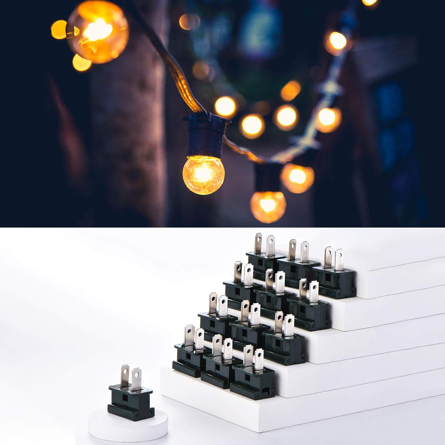 Frienda 15 Pieces Christmas Lighting Male Vampire Plugs, SPT-1 Gilbert Zip Slip on Electric Plug Christmas Party Decoration (Green)