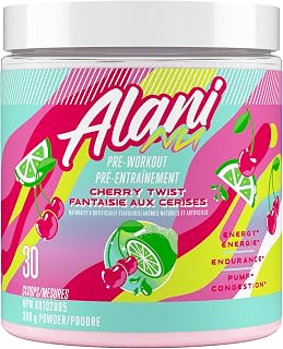 Alani Nu Pre Workout Powder | Amino Energy Boost | Endurance Supplement | Sugar Free | 100mg Caffeine | L-Theanine, Beta-Alanine, Citrulline | 30 Servings (Cherry Twist)