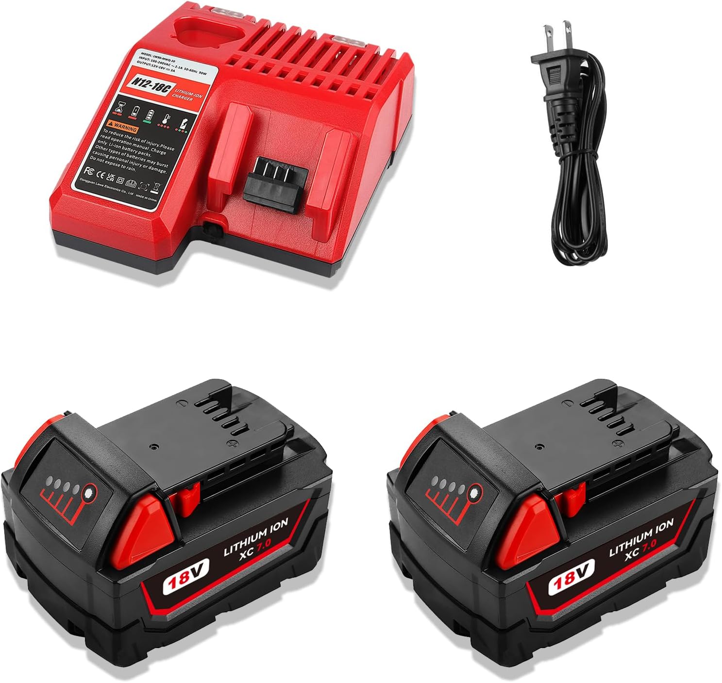 CEENR 2Pack 7000mAh 18V Battery and Charger Replacement for Milwaukee M 18 18 Volt Li-ion Compatible with Milwaukee Baterias Charger Combo 48-11-1840, 48-11-1811, 48-11-1820, 48-11-1822, 48-11-1828