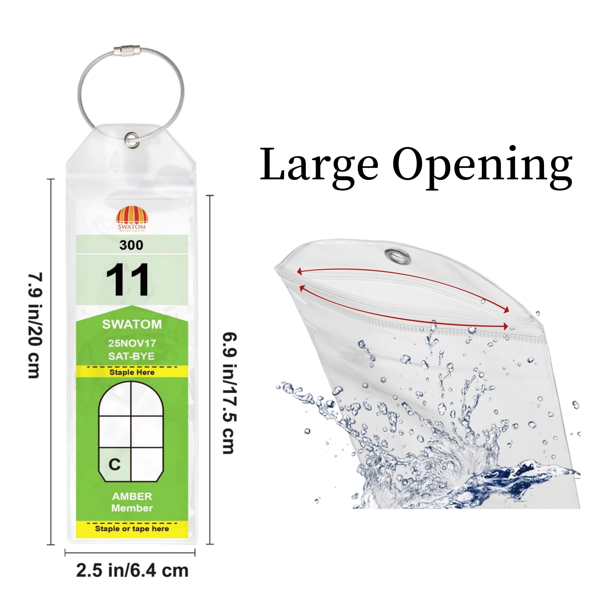 Swatom Przywieszki do bagażu rejsowego z PCW – wodoodporne przezroczyste etykiety bagażowe – torba na zamek błyskawiczny ze stalowymi pętlami 8P (18 x 6,5 cm)