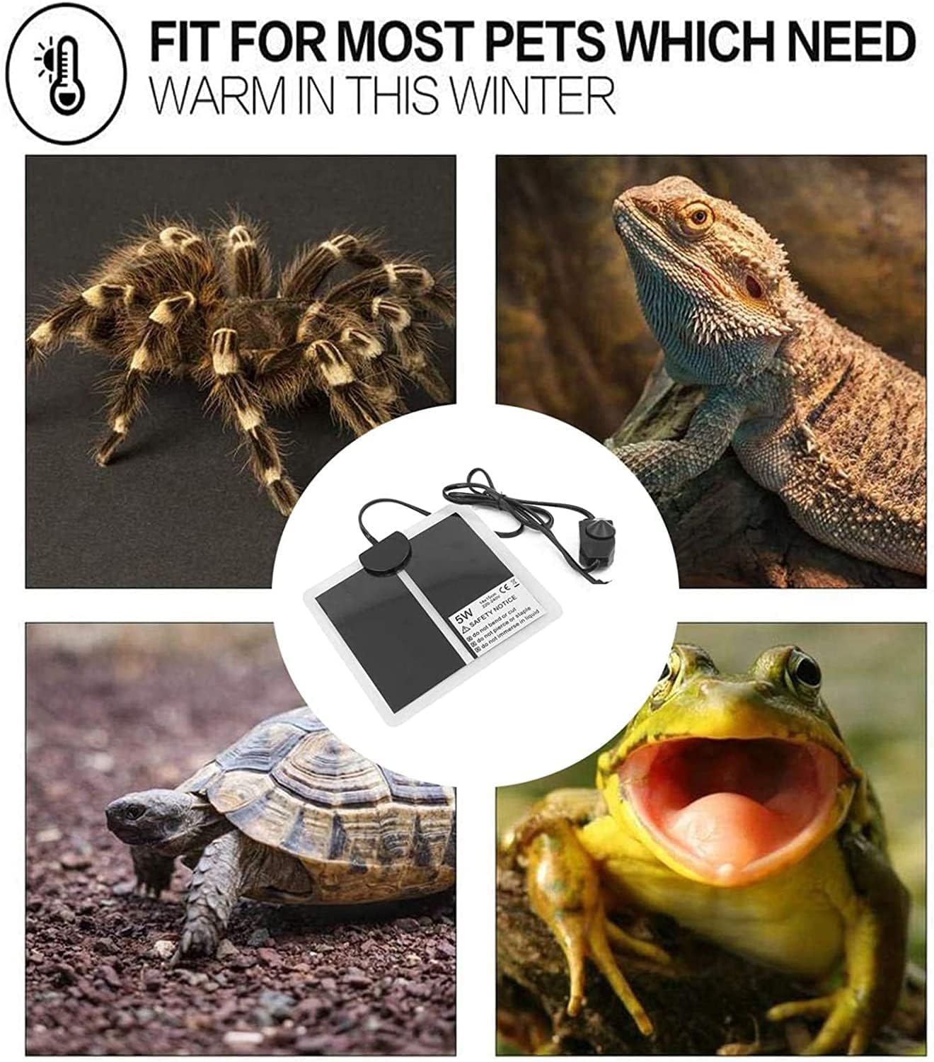 Reptile Heat Mat 2PCS Reptile Heating Pad 5W/7W/14W/20W Temperature Adjustable Under Tank Heater Terrarium Heat Mat For Turtle, Tortoise, Lizard, Spider, Snake, Frog, Plant Box Winter Heat Device ( Si