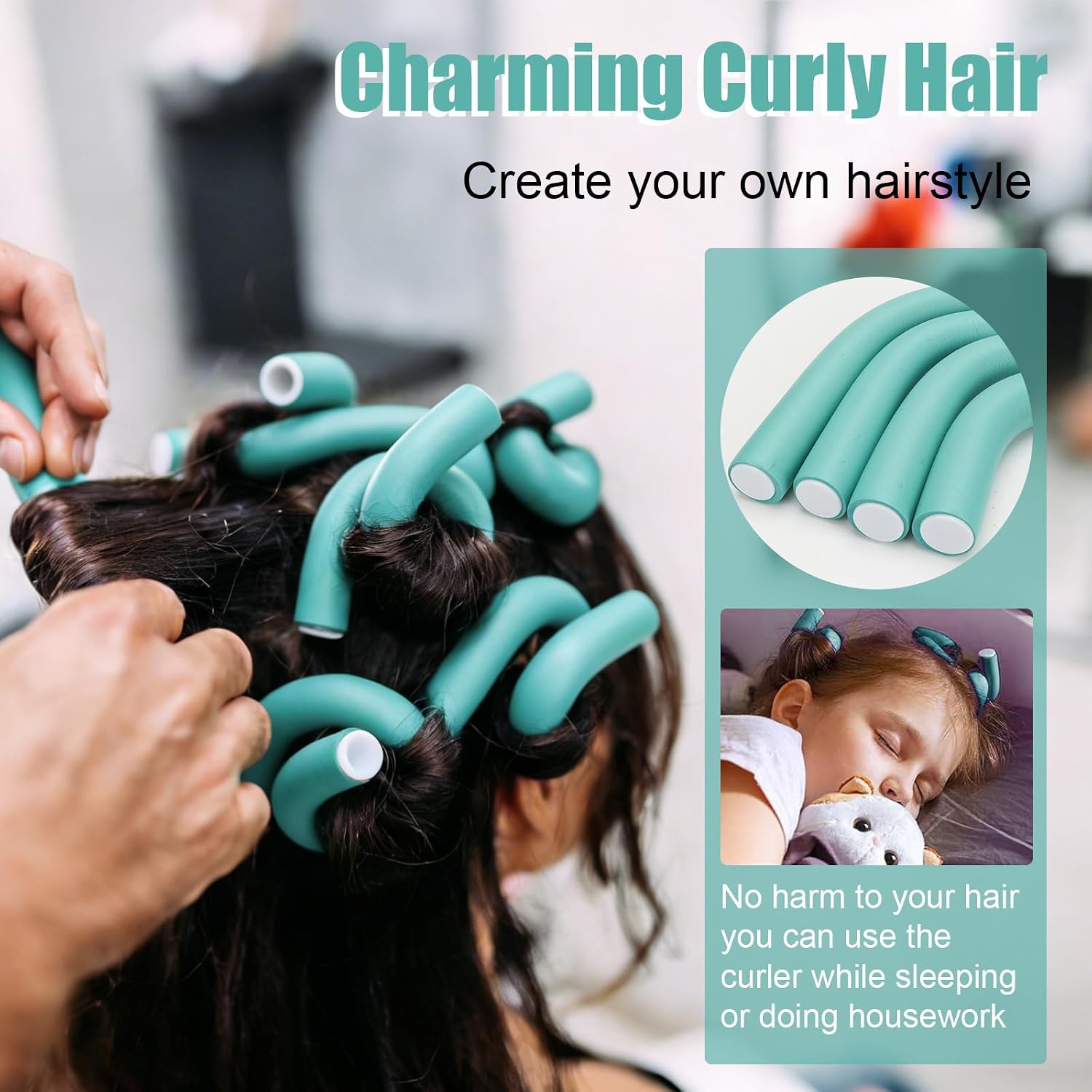 18 Pcs Heatless Hair Curlers 9.45 x 1 Inch Flexible Curling Rods Soft Foam Rollers No Heat Bendable Hair Rods Roller for Women Short Medium Long Hair, Sleep-In (Random Color)