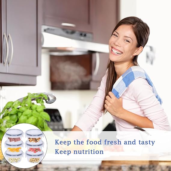 6 Pack 300ml Round Airtight Food Containers with Lids, Plastic Reusable Snack Pots with Clip Lock, Leak-proof Small Storage Container Set Stackable forfor Yogurt, Fruit, Meal Prep & Ourdoor (300ML*6)