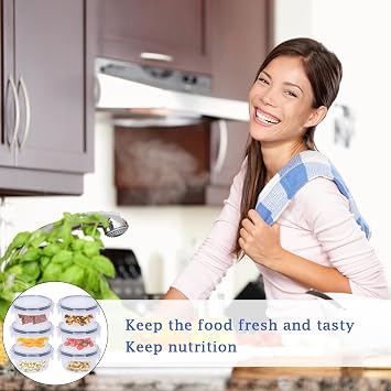 6 Pack 300ml Round Airtight Food Containers with Lids, Plastic Reusable Snack Pots with Clip Lock, Leak-proof Small Storage Container Set Stackable forfor Yogurt, Fruit, Meal Prep & Ourdoor (300ML*6)