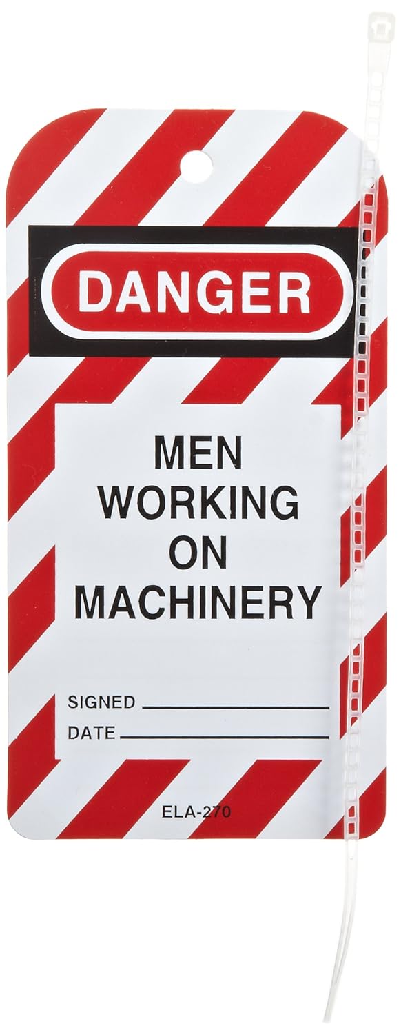 North Safety "Danger - Men Working on Machinery" Two Sided Tag with Grommets, Styrene, 5-3/4" Length, 3" Width (Pack of 25)