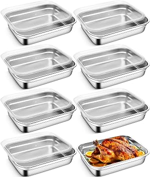 8 Pcs Large Stainless Steel Food Containers with Lids, 32 x 26 x 6.5 cm