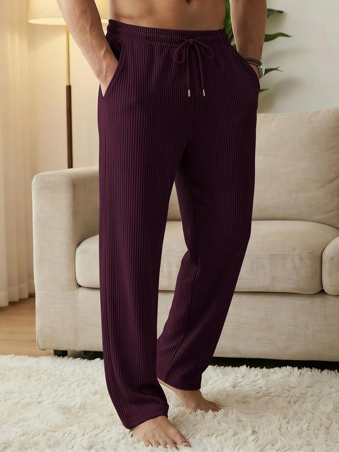 Mens Striped Sweatpants Baggy Wide Leg Casual Pants Loose fit with Elastic Waist and Pockets - Image 3