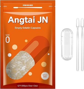 Size 0 Gelatin Capsules Empty Pill Gel Caps Pure Bovine Clear 500 Count Gluten Free, Non-GMO, Halal Certified Filling Kit with 2 Spoons for DIY Your Own Supplements