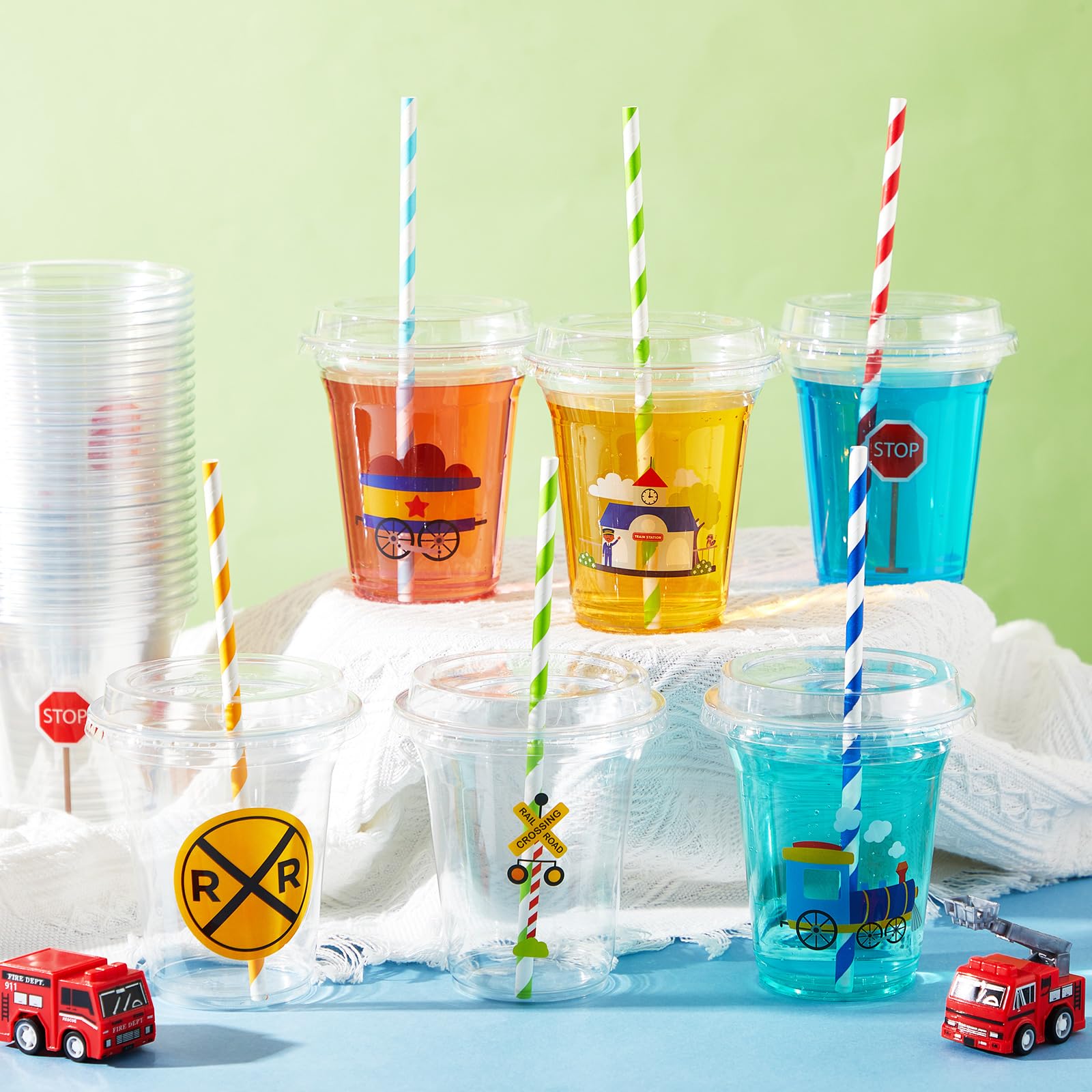 Amazon.com: FoldTier 60 Set Train Theme Party Plastic Cups Bulk 14 oz  Disposable Clear Cups with Lids and Paper Straws for Trains Party Birthday  Supplies Favor Decorations : Health & Household