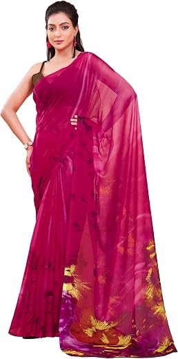 Garden Vareli Chiffon Floral Print Saree With Unstiched Blouse Piece