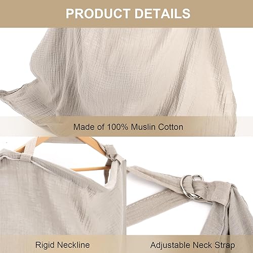 Miniatura 3 de Funda de lactancia de muselina, funda de lactancia materna, de algodón suave, multiusos, con correa ajustable para el cuello (gris)