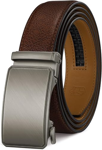 Zitahli Mens Ratchet Belt Leather - Adjustable Trim to Fit Slide Belt for Men,Perfect for Jeans,Dress and Golf with Gift Box