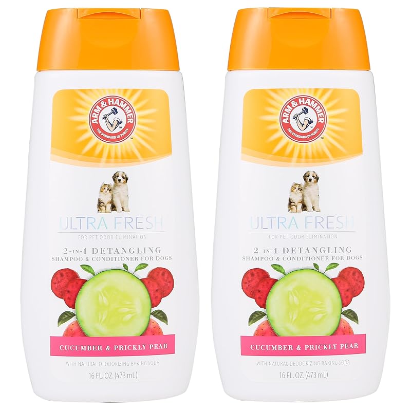 Shampoo Desembaraçante 2 em 1 para Cães ARM & HAMMER, Pepino e Fruta do Cacto, Pacote com 2 Frascos de 480 mL