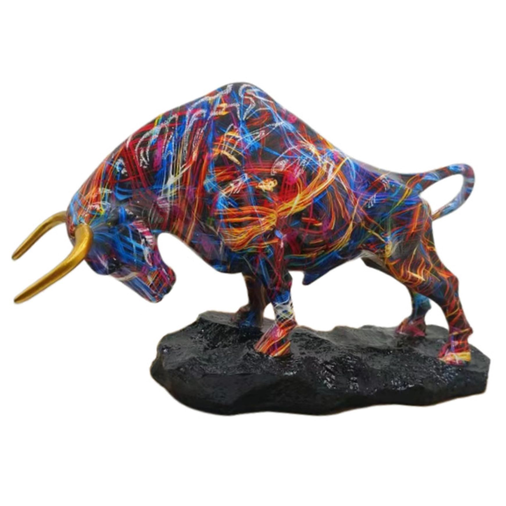 Latemeia Statue de Taureau, Figurine de Taureau Bleu Rouge doré Vibrant pour la décoration Bureau à Domicile, Sculpture Animale Moderne en résine pour étagère Salon, utilisée à la Maison - 2