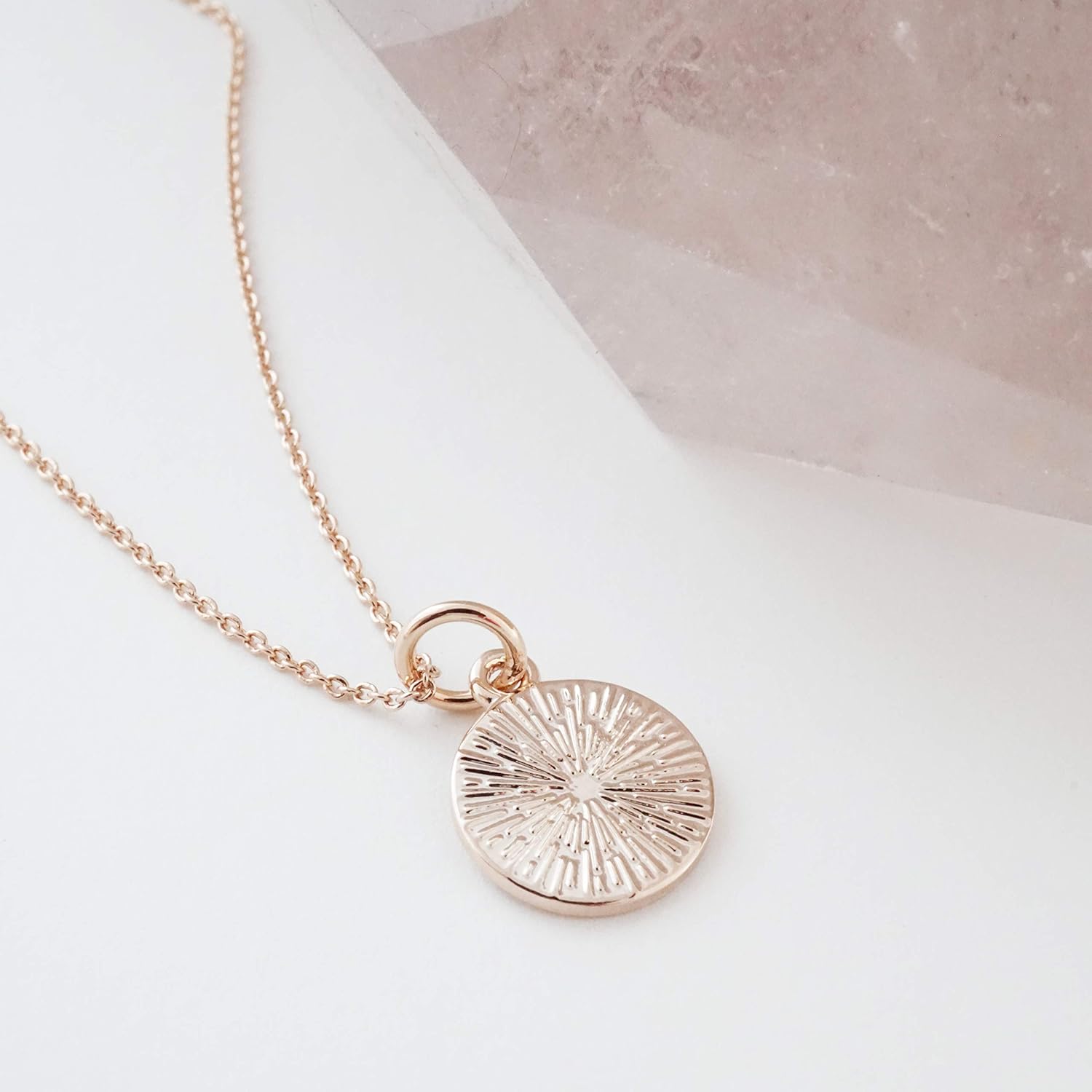 Honeycat Little Boom Starburst Tiny Disc Pendant Necklace in Gold, Rose Gold, or Silver | Minimalist, Delicate Jewelry
