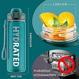 QLUR Water Bottle with Straw, 27oz Motivational Water Bottles with Time Marker to Drink, Tritan BPA Free, 750ml Sports Water Bottle with Carry Strap LeakProof for School Fitness Outdoor (1Pack)