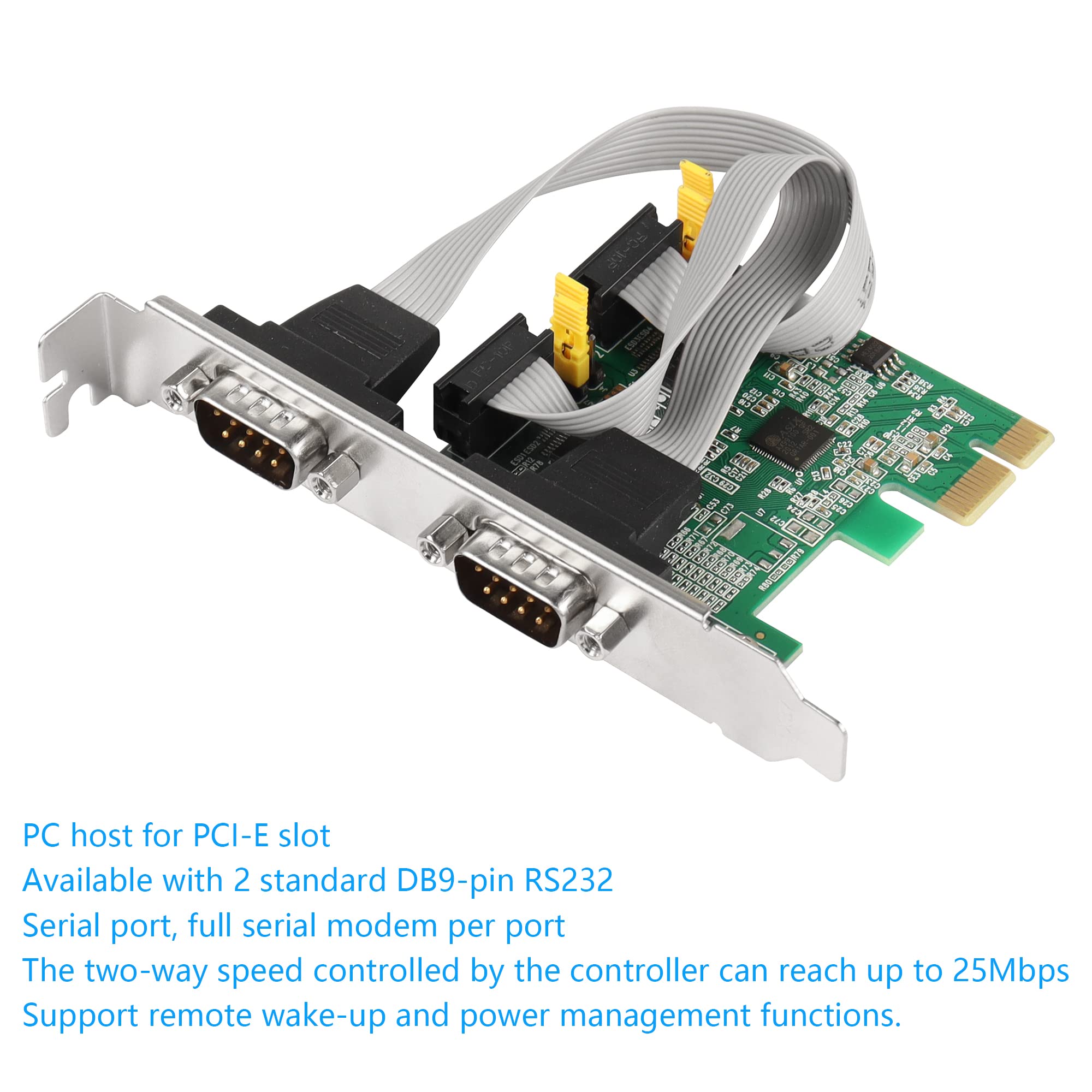 CERRXIAN Carte adaptateur série RS232 PCI Express 2 ports, DB9 Dual Channel PCIe X1 AX99100 pour PC de bureau