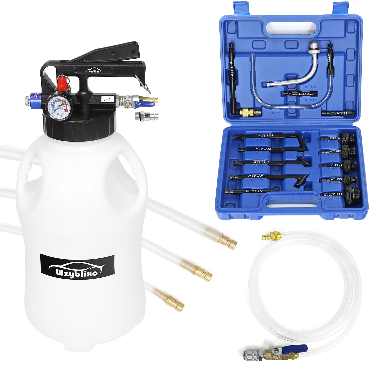 Bomba de líquido de transmisión de 6 L y bomba extractora de aceite, bomba de líquido de transmisión automática de 6 L para sistema de llenado ATF con 15 adaptadores de llenado ATF y 4 mangueras (azul